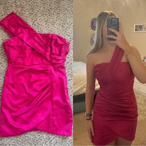 Hot pink satin mini dress